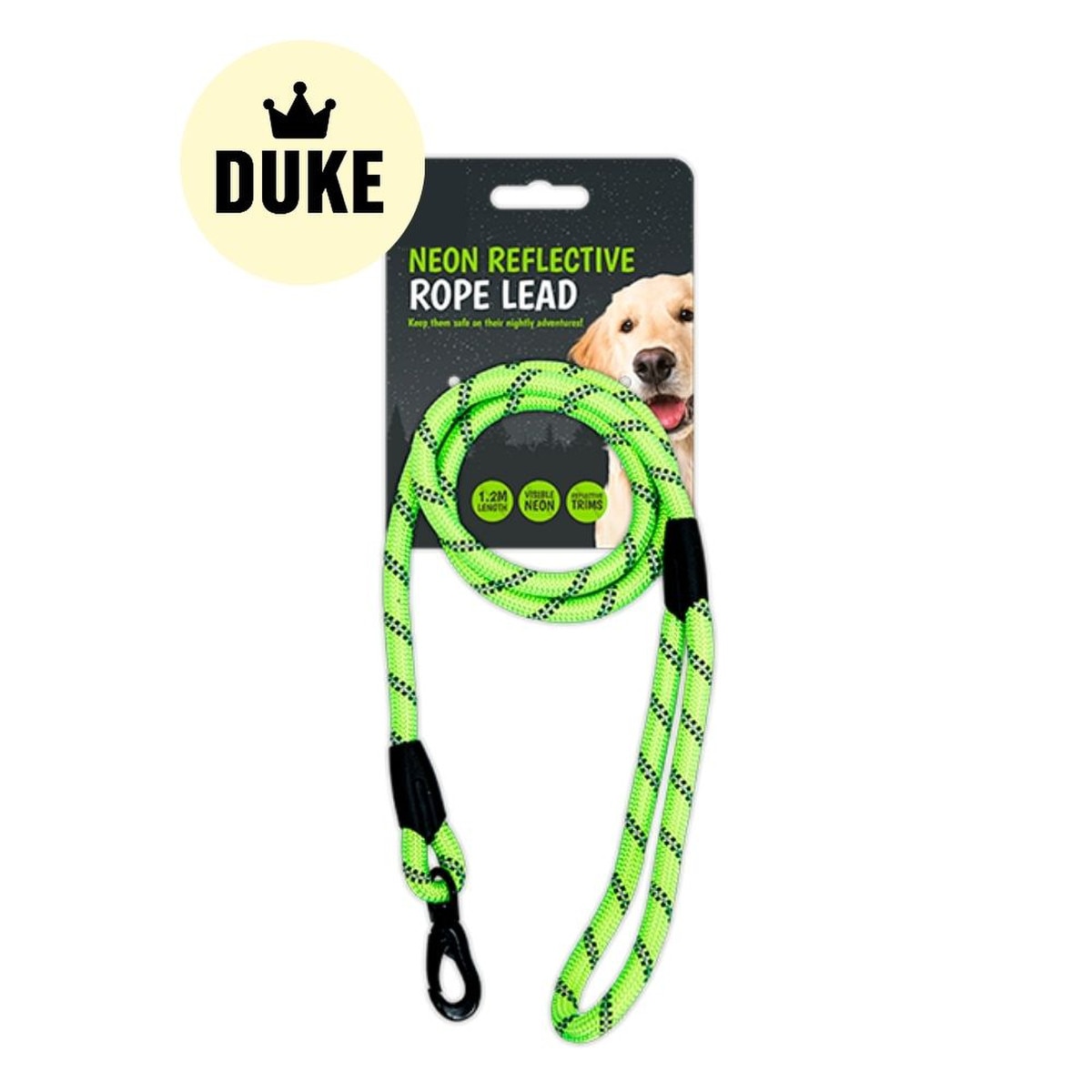 DUKE Neon Reflective Rope Lead 1.2 Metres_0