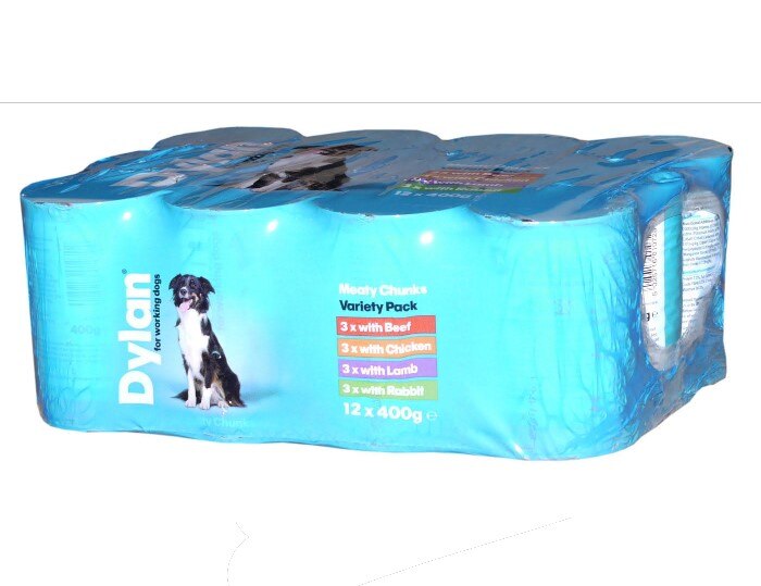 Dylan Meaty Chunks Variety Pack for Working Dogs Wet Dog Food Cans - 12 x 400g