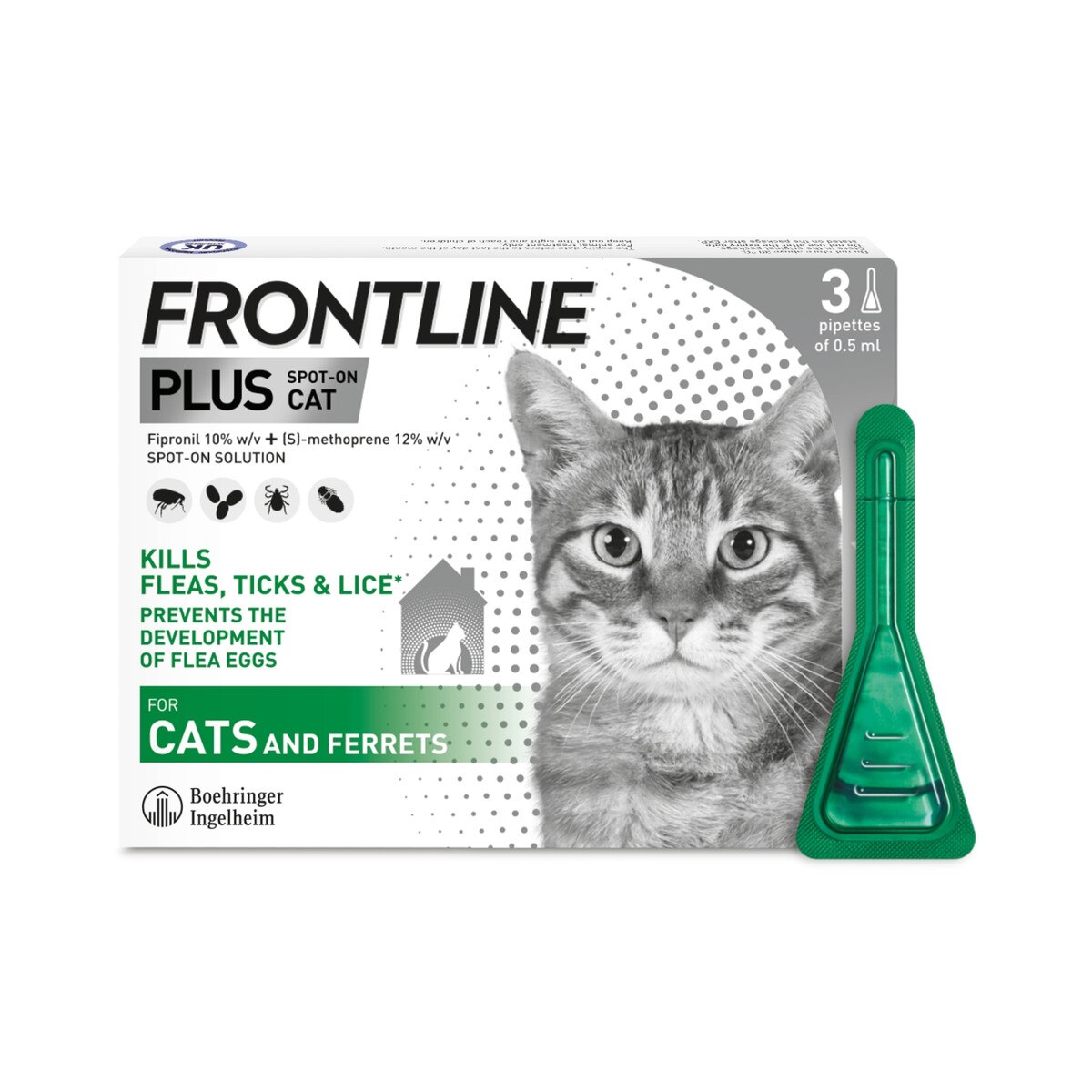 Frontline Plus Flea & Tick Cat 3 Pk Next Day Delivery by 7pm