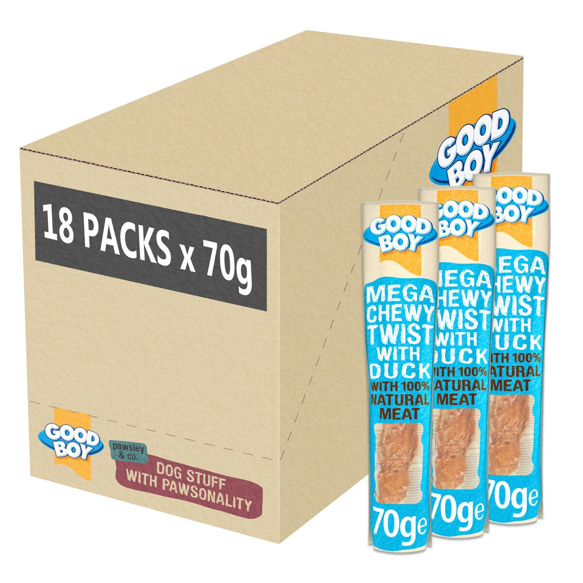 Good Boy Box Good Boy Mega Chewy Twist 18x70g Next Day Delivery by 7pm