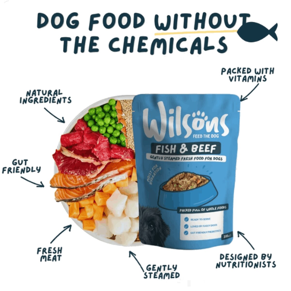 Wilsons Fresh Fish & Beef Dog 8x380g Next Day Delivery by 7pm
